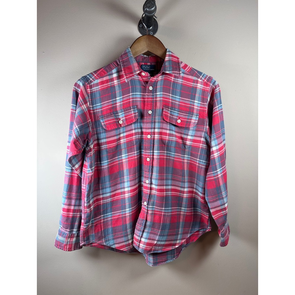 Polo Ralph Lauren Boys Plaid Flannel Shirt Red Blue White Size Boys M 10-12 - Picture 3 of 5
